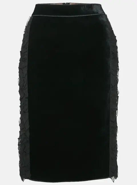 N&ordm;21 Black Silk and Velvet Ruffled Pencil Skirt M