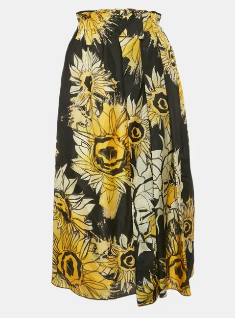 N&ordm;21 Black Sunflower Print Silk Ruffled Midi Skirt M