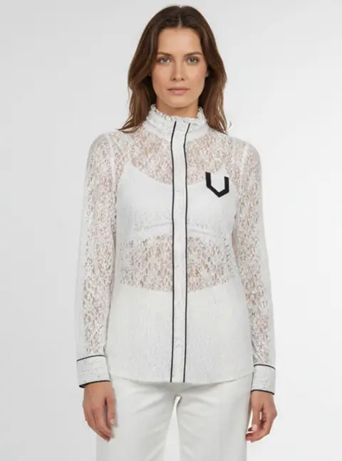 N&deg;21 White Floral Lace Contrast Trim Button Up Shirt S
