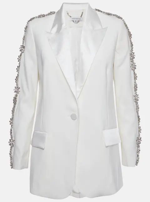 Nadine Merabi White Sateen Embellished Regular Fit Blazer S/M