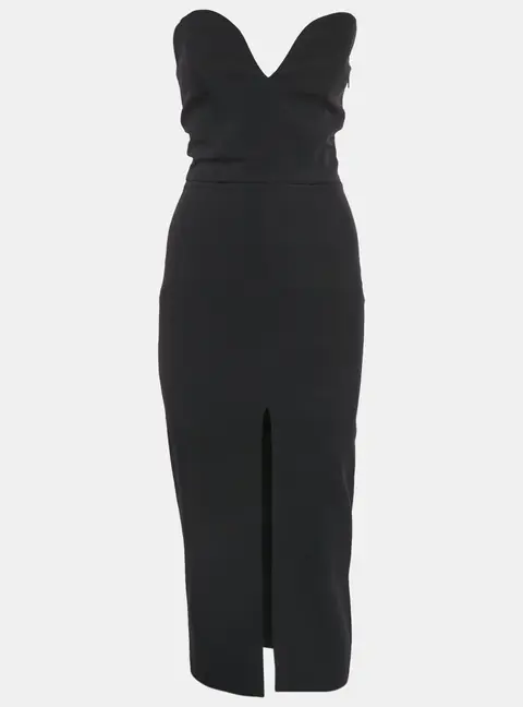 Namelazz Black Crepe Sweetheart Strapless Midi Dress XXS