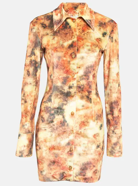 Nanushka Orange Abstract Floral Print Stretch Velvet Mini Dress S