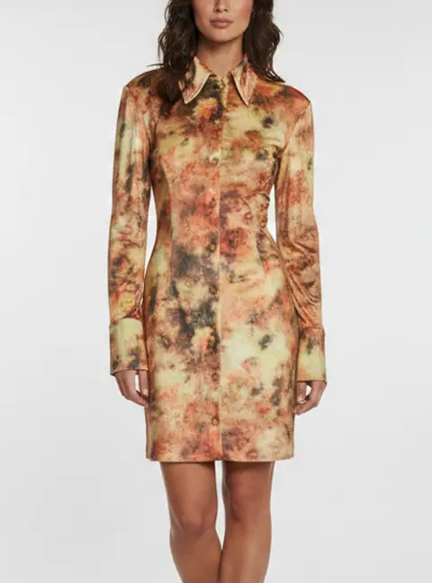 Nanushka Orange Hazy Floral Print Velvet Romee Mini Dress XS