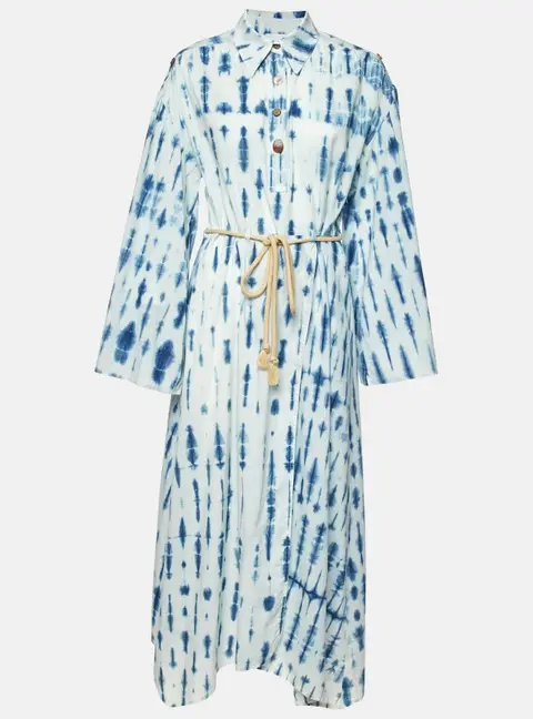 Nanushka Blue Tie-Dye Print  Cotton Belted Long Dress XS