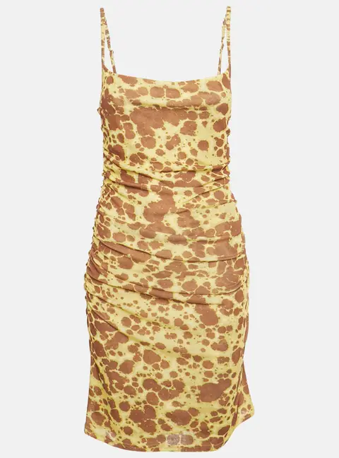 Nanushka Yellow /Brown Printed Mesh Jersey Adle Mini Dress M