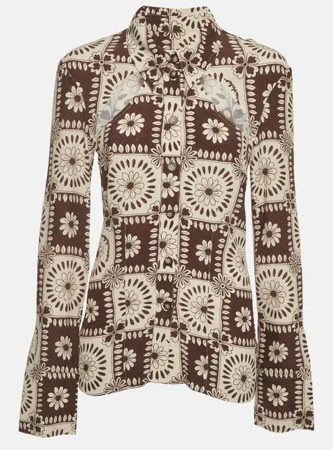 Nanushka Brown Printed Crepe Cut-Out Detail Huyen Shirt S