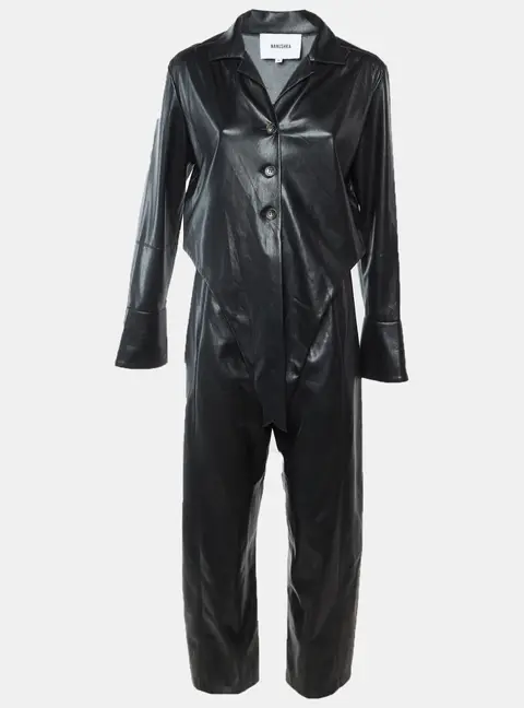 Nanushka Black Faux Leather Button Up Ana Jumpsuit M