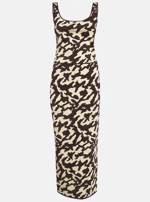 Nanushka Brown Animal Print Rib Knit Skirt and Top Set M/L