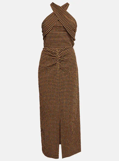 Nanushka Brown Checked Seersucker Skirt and Top Set L