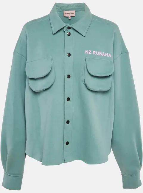 Natasha Zinko Blue Cotton Blend Knit Button Front Jacket S