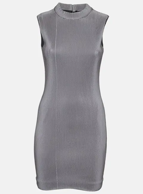 Neil Barrett Grey Stripe Textured Jersey Mini Dress S