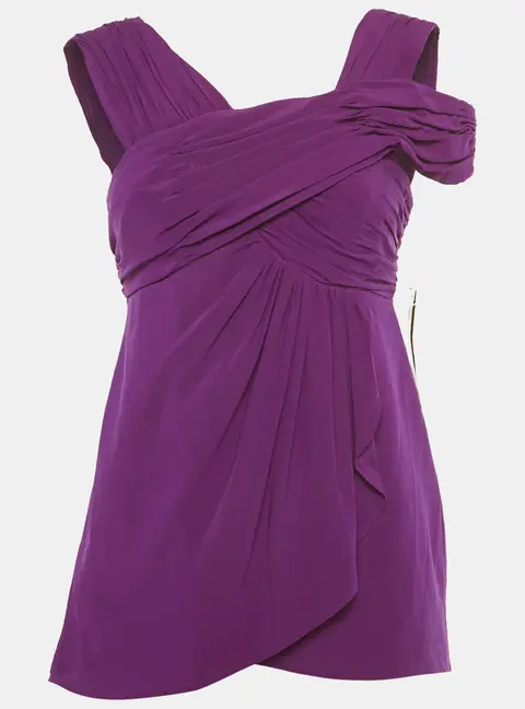 Nicole Miller Purple Silk Pleated Sleeveless Top S