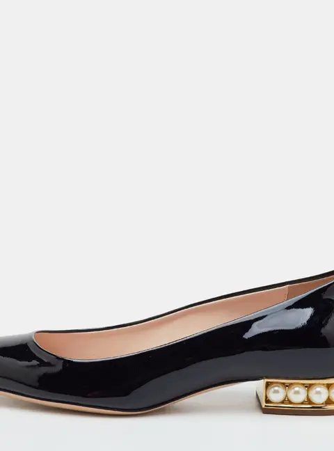 Nicholas Kirkwood Faux Pearl Embellished Size 37 Black Patent Leather Ballet Flats