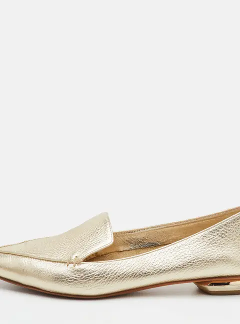 Nicholas Kirkwood Beya Size 38 Metallic Gold Leather Pointed Toe Ballet Flats