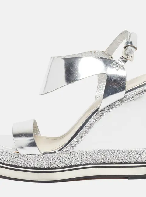 Nicholas Kirkwood Leda Size 37.5 Silver Leather Espadrille Wedge Sandals