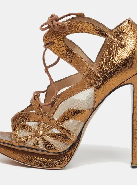 Nicholas Kirkwood Size 38.5 Gold Leather and Mesh Platform Sandals