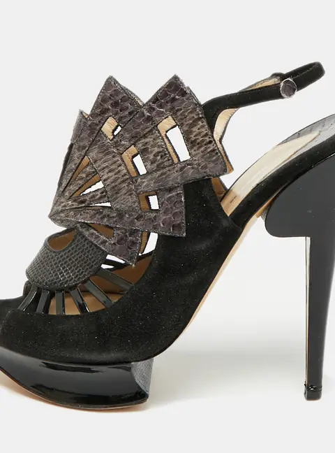 Nicholas Kirkwood Size 38.5 Black Watersnake and Suede Slingback Sandals