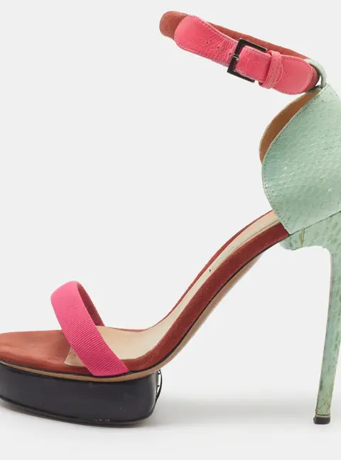 Nicholas Kirkwood Size 38 Multicolor Python Leather and Suede Ankle Strap Platform Sandals