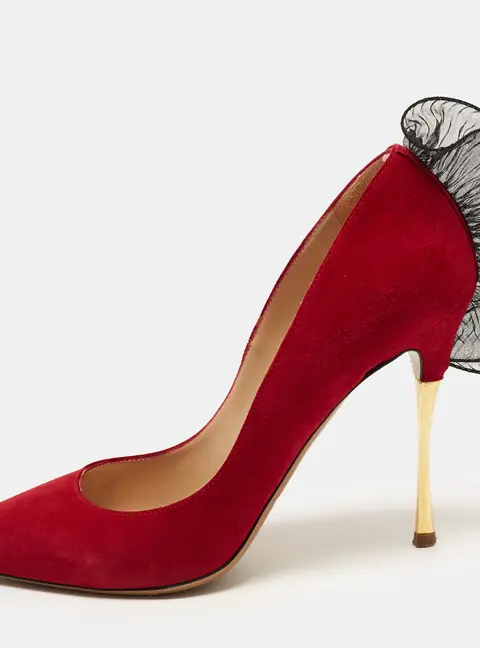 Nicholas Kirkwood Size 38 Red Suede Pointed Toe Pumps