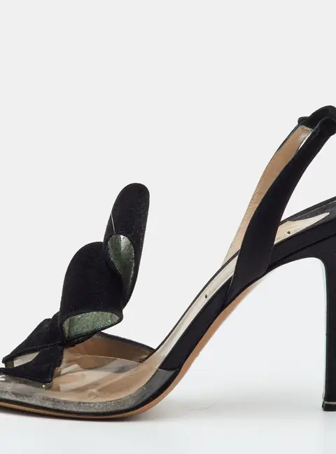 Nicholas Kirkwood Bow Size 38 Black PVC and Suede Slingback Sandals