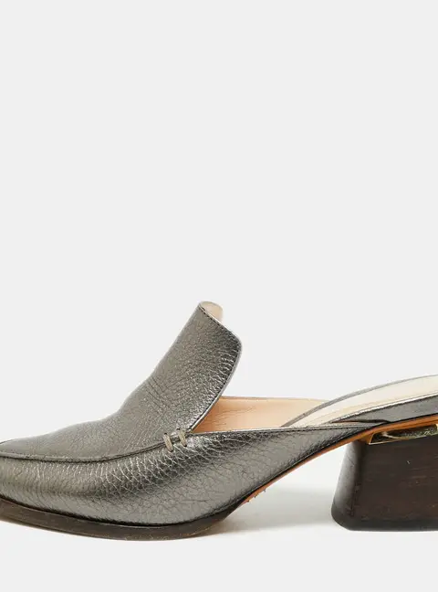 Nicholas Kirkwood Beya Size 38 Metallic Grey Leather Block Heel Mules