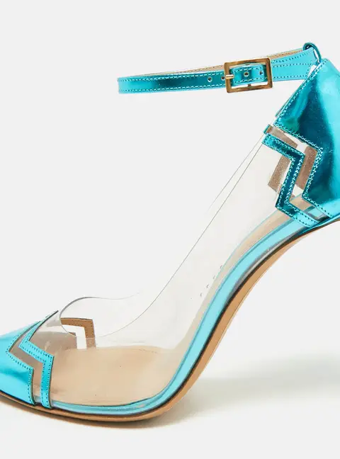 Nicholas Kirkwood Chevron Size 37 Blue/Transparent Leather and PVC Pumps