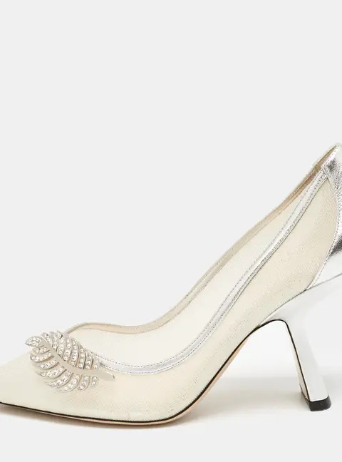Nicholas Kirkwood Silver Leather and Mesh Monstera Pumps Size 39.5
