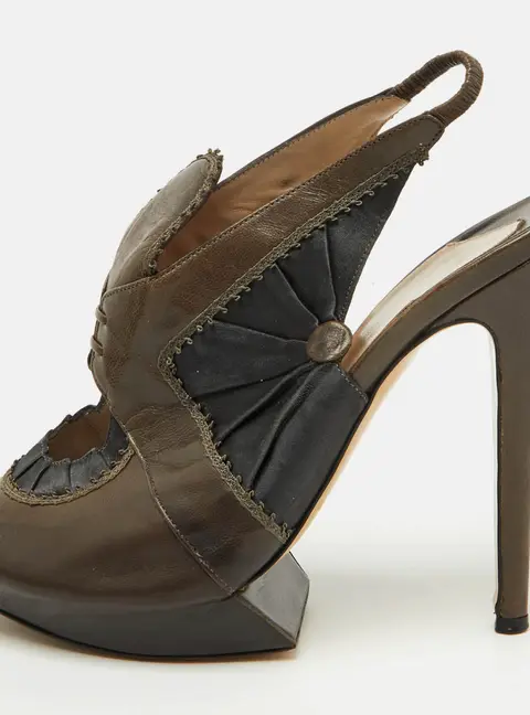 Nicholas Kirkwood Dark Brown/Black Leather and Satin Platform Slingback Sandals Size 38.5
