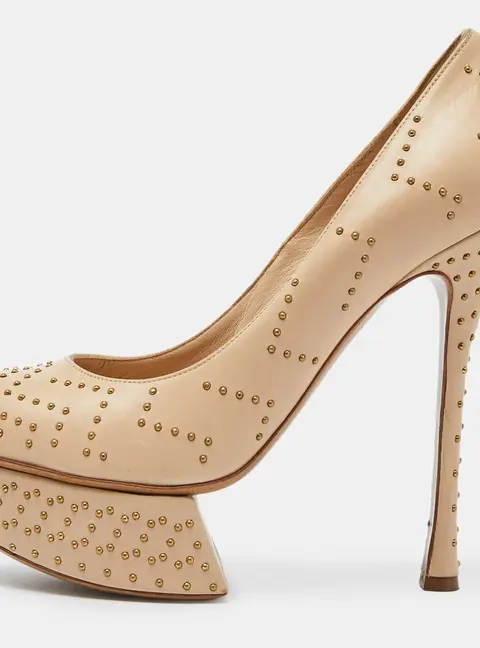 Nicholas Kirkwood Beige Studded Leather Platform Pumps Size 37.5