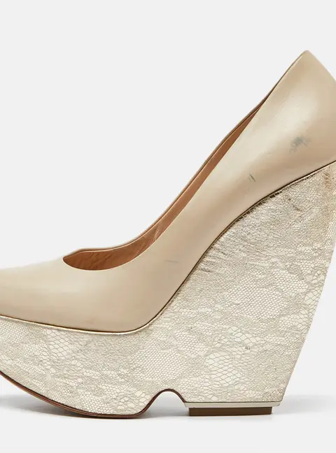 Nicholas Kirkwood Cream Leather Wedge Platform Pumps Size 39