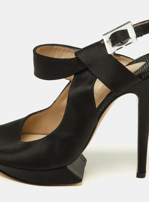 Nicholas Kirkwood Black Satin Platform Peep Toe Ankle Strap Sandals Size 38.5