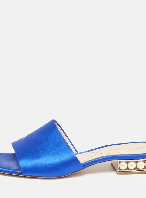 Nicholas Kirkwood Blue Satin Crystal Embellished Slides Size 38