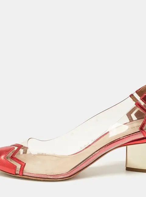 Nicholas Kirkwood Red/Transparent Leather and PVC Block Heel Pumps Size 39