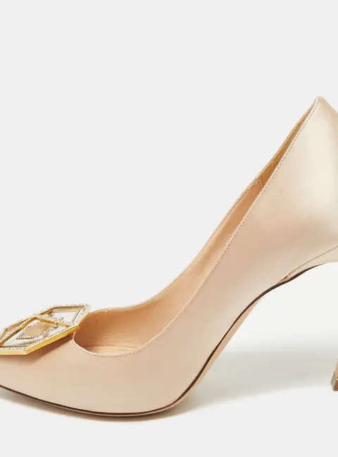 Nicholas Kirkwood Beige Satin Crystal Embellished Eden Pointed Toe Pumps Size 39.5
