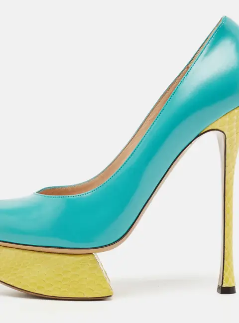 Nicholas Kirkwood Blue/Yellow Leather and Python Leather Platform Pumps Size 41