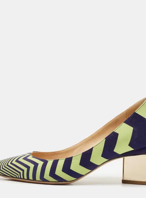 Nicholas Kirkwood Green/Blue Chevron Suede Block Heel Pumps Size 37