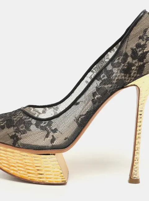 Nicholas Kirkwood Black Lace Platform Pumps Size 37.5