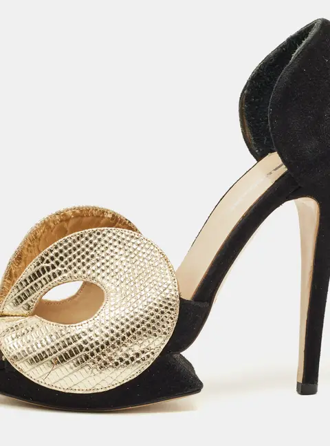Nicholas Kirkwood Size 37 Black/Gold Leather and Suede Platform Sandals