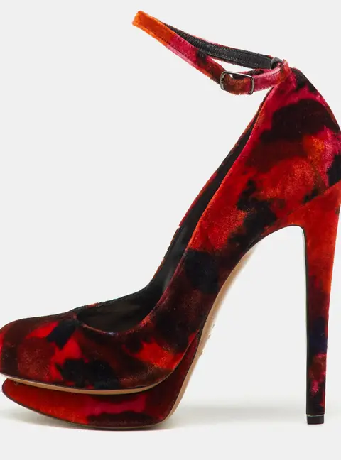 Nicholas Kirkwood x Erdem Multicolor Velvet Ankle Strap Platform Pumps Size 36