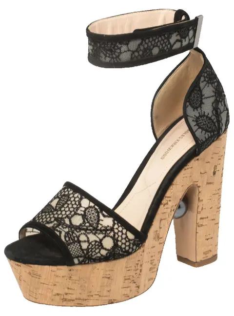 Nicholas Kirkwood Black Lace Maya Pearl Platform Ankle Strap Sandals Size 40
