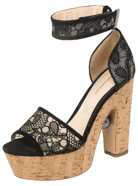 Nicholas Kirkwood Black Lace Maya Pearl Platform Ankle Strap Sandals Size 39.5