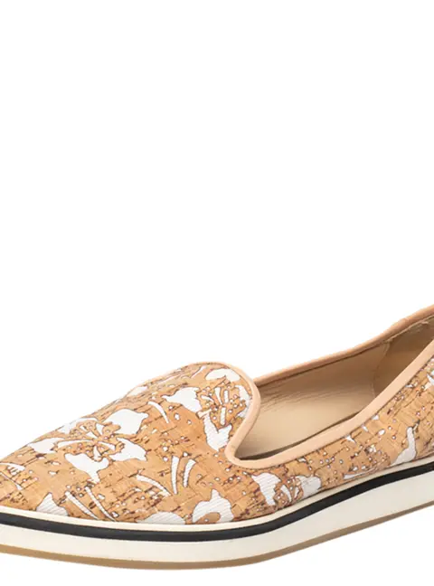 Nicholas Kirkwood Beige/White Cork And Fabric Pointed Toe Slip On Sneakers Size 39