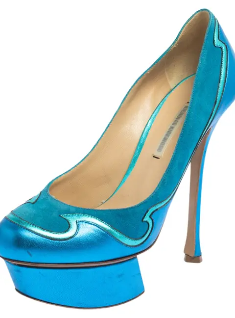 Nicholas Kirkwood Blue Suede And Leather Platform Pumps Size 36.5
