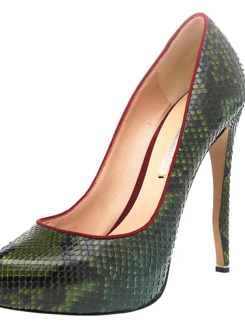 Nicholas Kirkwood Size 39 Green Snakeskin Leather Platform Pumps