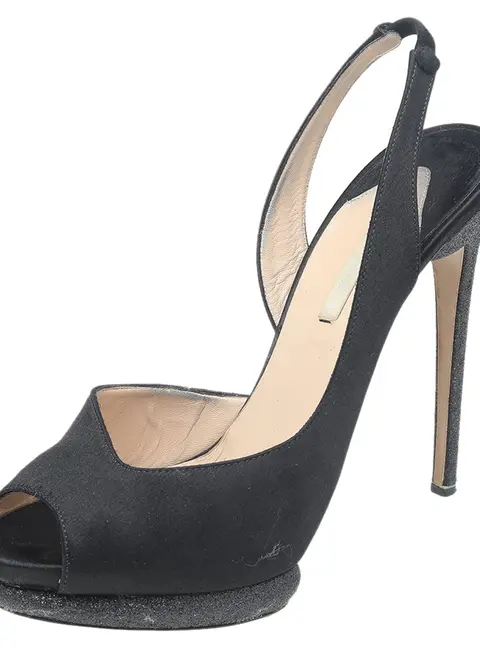 Nicholas Kirkwood Black Satin Platform Slingback Sandals Size 39.5