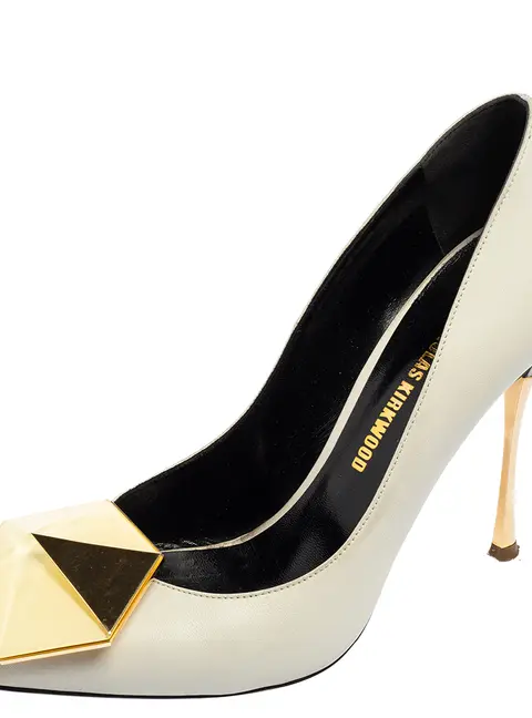 Nicholas Kirkwood White Leather Hexagon Pointed Toe Pumps Size 37.5
