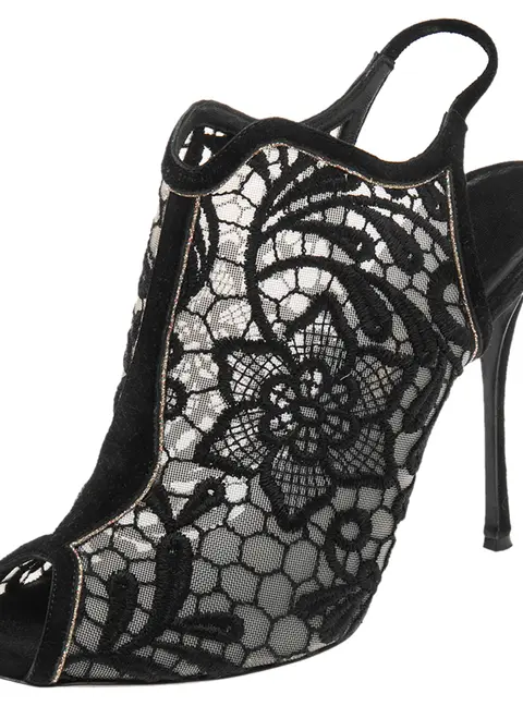 Nicholas Kirkwood Black Suede And Lace Slingback Sandals Size 37.5