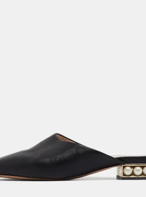 Nicholas Kirkwood Black Leather Casati Flat Mules Size 36