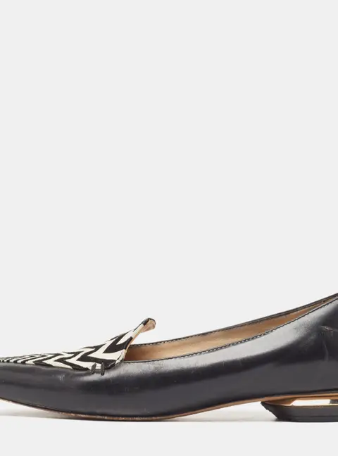 Nicholas Kirkwood Black/White Leather Beya Zigzag Pointed Toe Ballet Flats Size 35