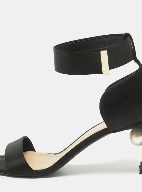 Nicholas Kirkwood Black Satin Pearl Detail Ankle Strap Sandals Size 41